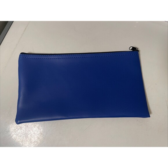 Blue Bank Bag Vinyl Zipper Money Deposit Bag Pouch Cash Checks - Picture 1 of 4